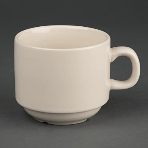 Olympia Ivory Porcelain Stacking Tea Cups 206ml, Dishwasher Safe, 12 Pack | Fully vitrified build offers shock resistance, while rolled edges protect against chipping during busy coffee service.