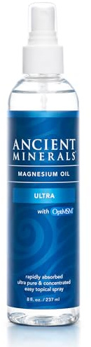 Ancient Minerals Magnesium Oil Ultra Spray with OptiMSM - Pure Genuine Zechstein Magnesium Chloride Supplement with MSM - Best Topical Skin Application for Dermal Absorption (8oz)