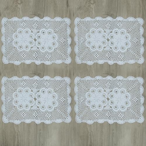 kilofly Häkel Baumwolle Spitze Tischsets Deckchen Set, länglich, 38,1 x 58,4 cm, baumwolle, Weiß, 15*23 inch