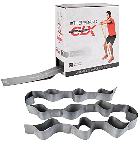 THERABAND CLX Latex-Free Resistance Band, Pilates, Home Gym, HIIT, Physical Therapy, Rehab & Fitness Equipment, 22 Metre, Silver, Super Heavy