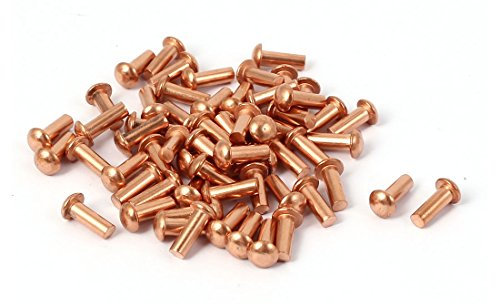 uxcell Rivet 3 mm x 8 mm Tige ronde en cuivre massif rivets Attaches matériel Doré 60 pcs