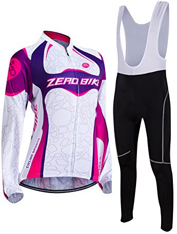 ZEROBIKE® Damen Atmungsaktiv Langarm 3D Gel Gepolstert Fahrradanzug Mesh Bekleidung Hosen Set UV Schutz