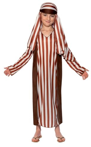 Smiffys Shepherd Costume, Brown with Robe & Headpiece, Christmas Children's Fancy Dress, Child Dress Up Costumes