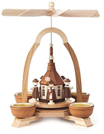 DREGENO Seiffen Pyramide mit Seiffener Kirche, Holz, Natur, 17 x 17 x 25 cm
