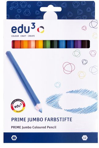 EDU3 Buntstifte Farbstifte edu³ Prime Jumbo Sechskantgriff, 12er Sortiment