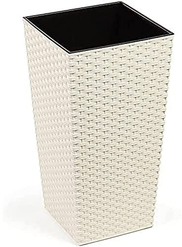 Rattan Blumentopf Übertopf Pflanzkübel Blumenkübel- UV - Beständig 25x25x46 cm creme