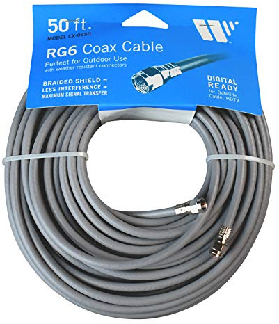 Winegard CX-0650 50' RG-6 Cable/Connector with O-Ring, Weatherproof and Flexible, Maximum Signal Transfer for OTA TV, CATV, and Satellite Antennas