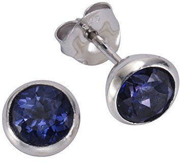 Zeeme Gemstones Damen Ohrstecker 925/- Sterling Silber 0,75cm Glänzend Blautopas beh. weiß 358220410
