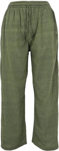 Yogahose, Unisex Goa Baumwoll-Hose, leichte lange Hose, bequem, beige | Elastischer Bund, zwei seitliche Taschen, loose Passform, handwaschbar, ungebleichte Baumwolle
