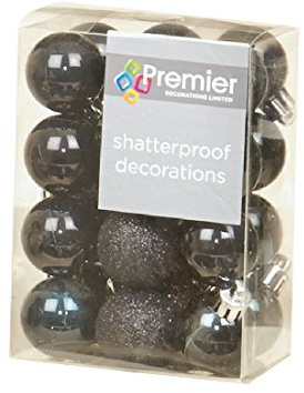 24 x Black shatterproof Christmas tree Baubles Decorations Mixed finishes by Premier Decorations