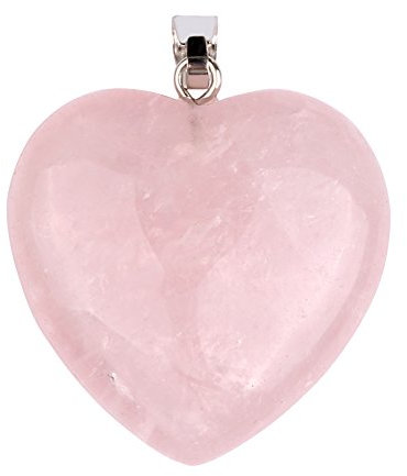 Ciondolo con gemma naturale a forma di cuore, curativa per Chakra, Reiki e quarzo rosa, colore: Rose Quartz, cod. GC057
