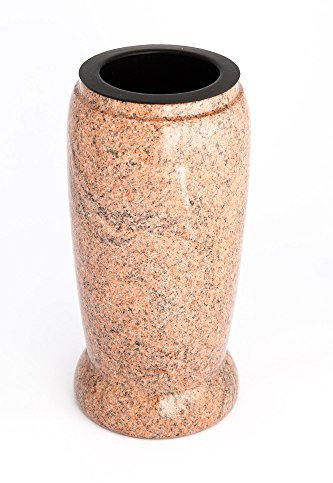 Afterglow Vase funéraire élégant en granit véritable, multicolore, rouge, hauteur 20 cm/Ø 10 cm, décoration funéraire, résistant aux intempéries, au gel, avec insert en plastique