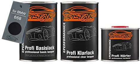 TRISTARcolor Autolack Set Dose spritzfertig für BMW 668 Glanzschwarz/Schwarz II Basislack + 2K Klarlack 2,5L