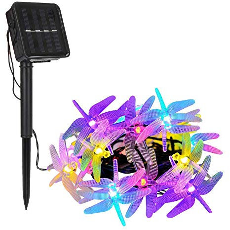 KEEDA 20 LED Solar Libellen Lichterkette - Wasserdicht, 8 Modi - Außen 16ft Solarleuchten für Garten, Terrasse, Weihnachten, Party Deko (Mehrfarbig)