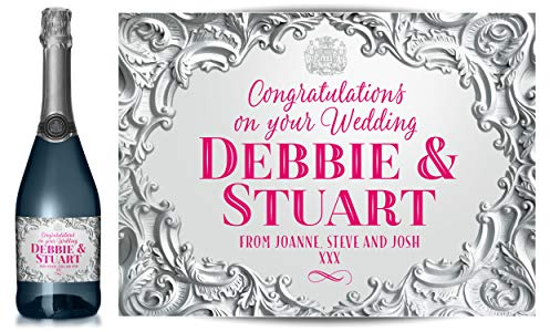 TigerMill Publishing Personalised Silver Effect Champagne Labels for Any Occasion or Event, Birthday, Wedding, Engagement, Anniversary, Hen Night, Christmas etc (Silver/Pink Type)