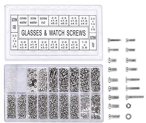 Malayas 1000 PCS Tiny Micro Repair Screw Kit, M1.2 M1.4 M2 Watch Glasses Computer Replacement Screws Kit, Stainless Steel Tiny Screws with Screwdriver, Black and Silver