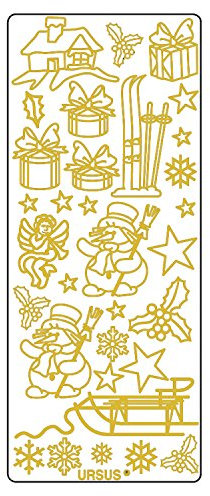 Ursus 59300064 - Kreativ Sticker, X Mas, gold, 5 Blatt, selbstklebend, Ideal zur Kartengestaltung und zum Dekorieren von Geschenken, Stickerbogen ca. 10 x 23 cm