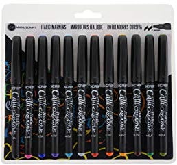 CALLICREATIVE Manuscript Broad 12 Pieces Markers with 3.6mm Italic Chisel nibs, Twelve Variety of Shades – Ideal for Exploring The Art of Hand Lettering, Multi-Colour, 185mm x 200mm x 26mm