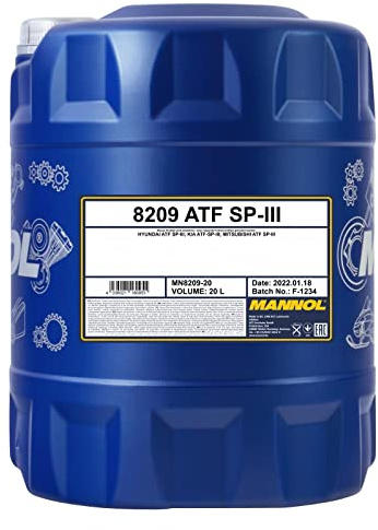 MANNOL 8209 ATF SP-III Automatikgetriebeöl für Hyundai Kia Mitsubishi, 20L | Synthetisch mit hohem Viskositätsindex, schützt vor Verschleiß und Korrosion, erfüllt JASO M315 1A, auch für SP und SP-II