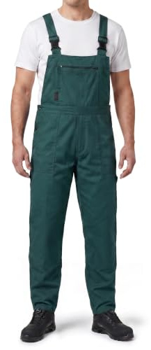Stenso Pluton Salopette De Travail Homme - Salopette Homme Classique Avec Poches Avant Et Arrière, Poche Poitrine Zippée, Boucle De Marteau, Ceinture Et Sangles Élastiques Réglables - Vert 3XL