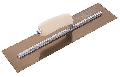 Marshalltown Glättkelle mit gebogenem Holzgriff, aus Goldstahl, für Boden und Beton sehr gut geeignet, Maße: 406x102 mm