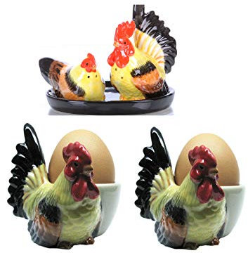 FUNSHOPPING LTD Frühstücksset Salz und Pfefferstreuer Eierbecher Set Keramik Tiere Huhn handgefertigt