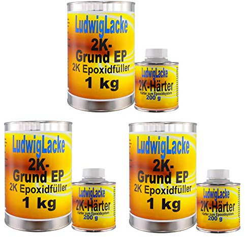 3 sets de 1 kg de mastic époxy bicomposant pour carrosserie - Avec durcisseur adapté de 200 g