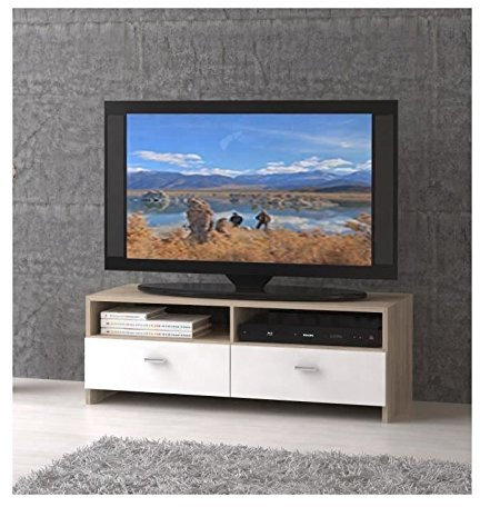 FINLANDEK Meuble TV HELPPO 95cm Blanc et décor Chene