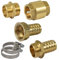 Agora-Tec® Schlauchanschluss SET 1 Zoll (25,4mm) Schlauch mit Rückschlagventil, 2 Messing Schlauchtüllen 1 Zoll AG (33,3mm) + 1 IG (30,3mm), Doppelnippel, 2 Edelstahlschellen + 2 Meter Gewindefaden