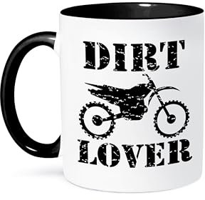 3dRose Distressed Illustration of a Dirt Bike with Dirt Lover Black Text - Two Tone Black Mug, Ceramic, Black, 10.16 x 7.62 x 9.52 cm