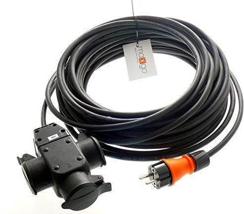 maxgo Verlängerungskabel 5m Außen 3Fach Verteiler Stromkabel Außenbereich Schuko Verlängerung 5 Meter Outdoor Kabel Steckdosenleiste 3-Fach Mehrfachstecker Multisteckdose H07RN-F 3x1,5