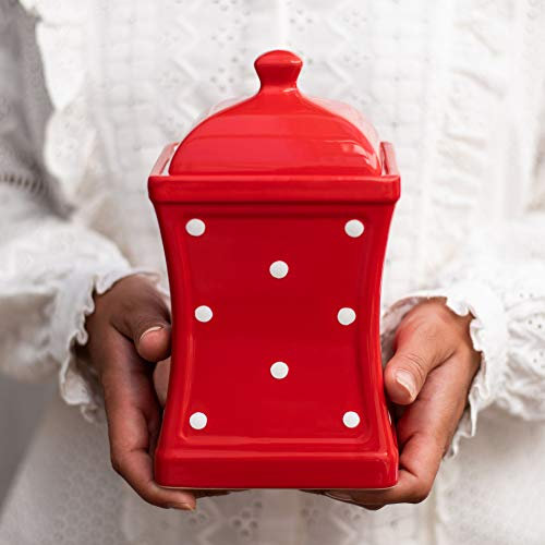 City to Cottage® - Keramik Behälter Küche 900 ml | Rot und Weiß | Polka Dots | Handgemacht | Behälter mit Deckel | Keksdose Keramik