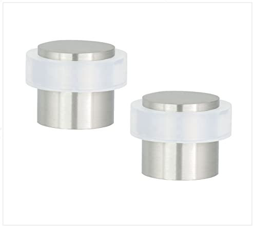 EVI Herrajes | Pack 2 Topes de Puerta | Ø20x20 mm | Acero Inoxidable | Acabado Mate | Goma Blanca de Silicona Natural | Incluye Tornillo + Taco de Sujeción | Mod. I-157