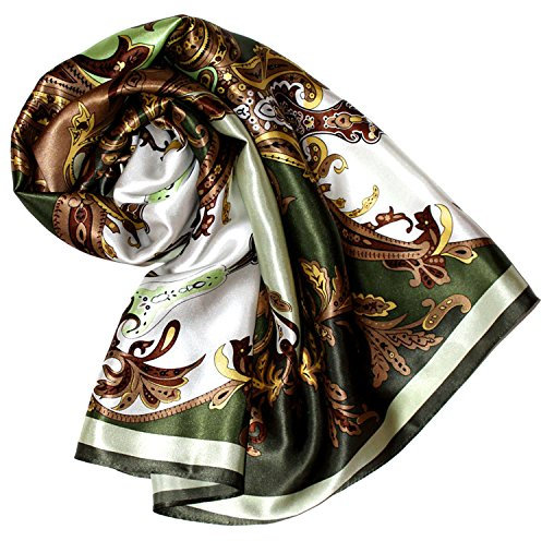LORENZO CANA Luxus Seidentuch aufwändig bedruckt Tuch 100% Seide harmonische Farben Damentuch Schaltuch, Grün, 90 x 90 cm