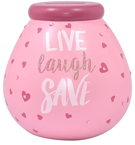 Pot of Dreams Hand Painted Live Laugh Pink Smash Handcrafted Ceramic Money Box | Eco Friendly & Recyclable Piggy Bank | Perfect Decorative Gift and Save for Self Care & Holidays, Multi, One Size