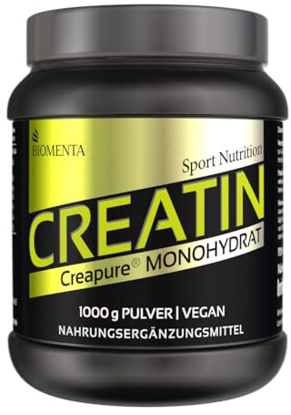 BIOMENTA Creapure Kreatin Monohydrat - 1kg Creatine Pulver Vorratspack - Messlöffel zur Dosierung – vegan – Premiumqualität