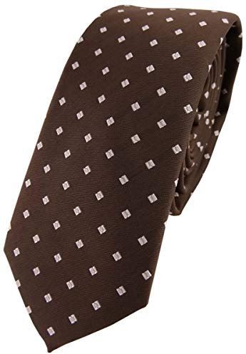 TigerTie - schmale Designer Krawatte in braun nussbraun silber gepunktet mit Karos