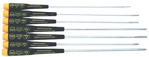 Wiha 27393 Slotted and Phillips Screwdriver Set with Precision ESD Safe Dissipative Handle, 7 Piece