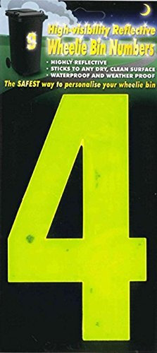 WHL Pack of 2 Hi Vis Wheelie Bin House Numbers Yellow Number 4