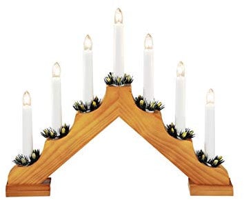 Konstsmide 2262-130EE Holzleuchter, Eiche gebeizt / für Innen (IP20) / 230V Innen / 7 klare Birnen / weißes Kabel, 150 x 250 cm