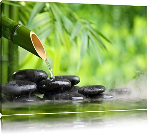 fontaine en bambou avec des pierres Format: toile 60x40auf, XXL énormes Photos complètement encadrés par la civière, l'impression de l'image Art mural avec cadre, moins cher que peintures à l'huile et de l'image, aucune affiche ou poster