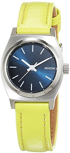 Nixon Damen-Armbanduhr Small Time Teller Navy/Neon Yellow Analog Quarz Leder A5092080-00