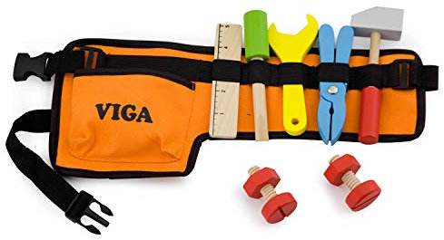 Viga Wooden Tool Set & Work Belt - Childrens Wood Toy Building Playset, for 3 years to 10 years