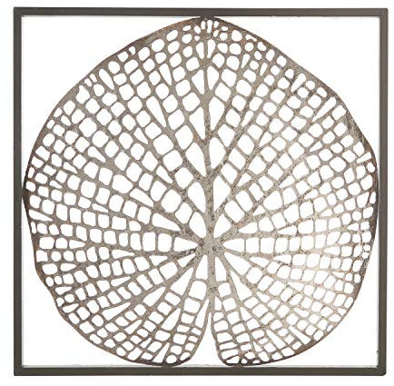Casablanca - Wand-Deko Leaf aus Metall - antik Silber in dunkelbraunem Rahmen 1 silbernes Blatt