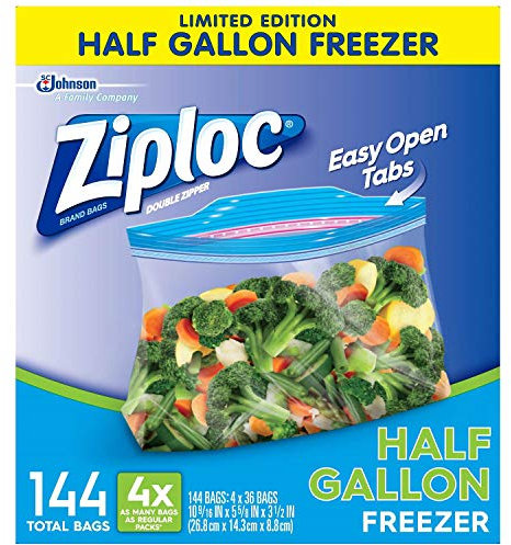 Ziploc 1/2 gallon Freezer Bags, 144 Count (Pack of 36), Original Version
