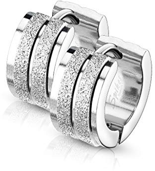 Bungsa Creolen mit Streifen sandgestrahlt silber Unisex
