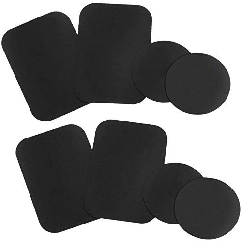 WixGear Metal Plates (8 Pack) with Adhesive for Magnetic Cradle-Less Mount - 4 Rectangle and 4 Round (Compatible with Magnetic Mounts) (Black)