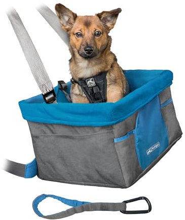 Kurgo Heather Car Booster Seat for Dogs, Quick & Secure Installation, Includes Seat Belt Tether, Fleece Lining, Grey/Blue (ZTV30-17114)