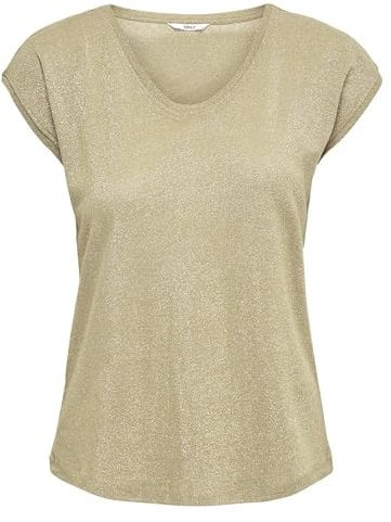 Only Onlsilvery S/S V Neck Lurex Top Jrs Noos, Maglietta Donna, Oro (Gold Colour Gold Colour), XL