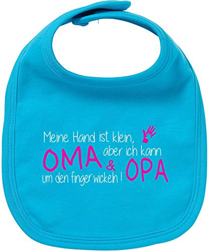 EZYshirt® Meine Hand ist klein aber ich kann Oma & Opa um den Finger wickeln Baby Lätzchen Halstuch